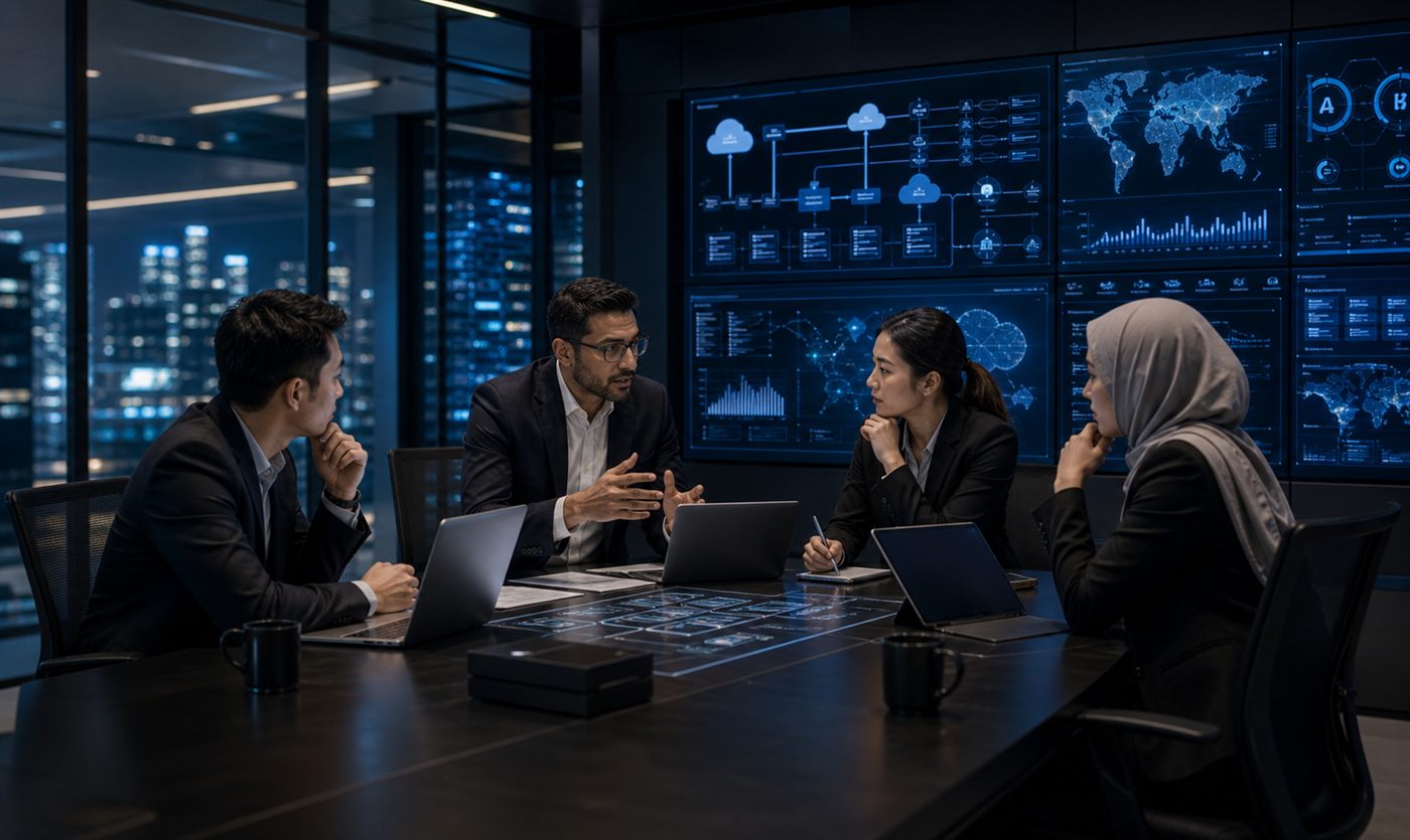 Business leaders and IT consultants planning a digital transformation roadmap
